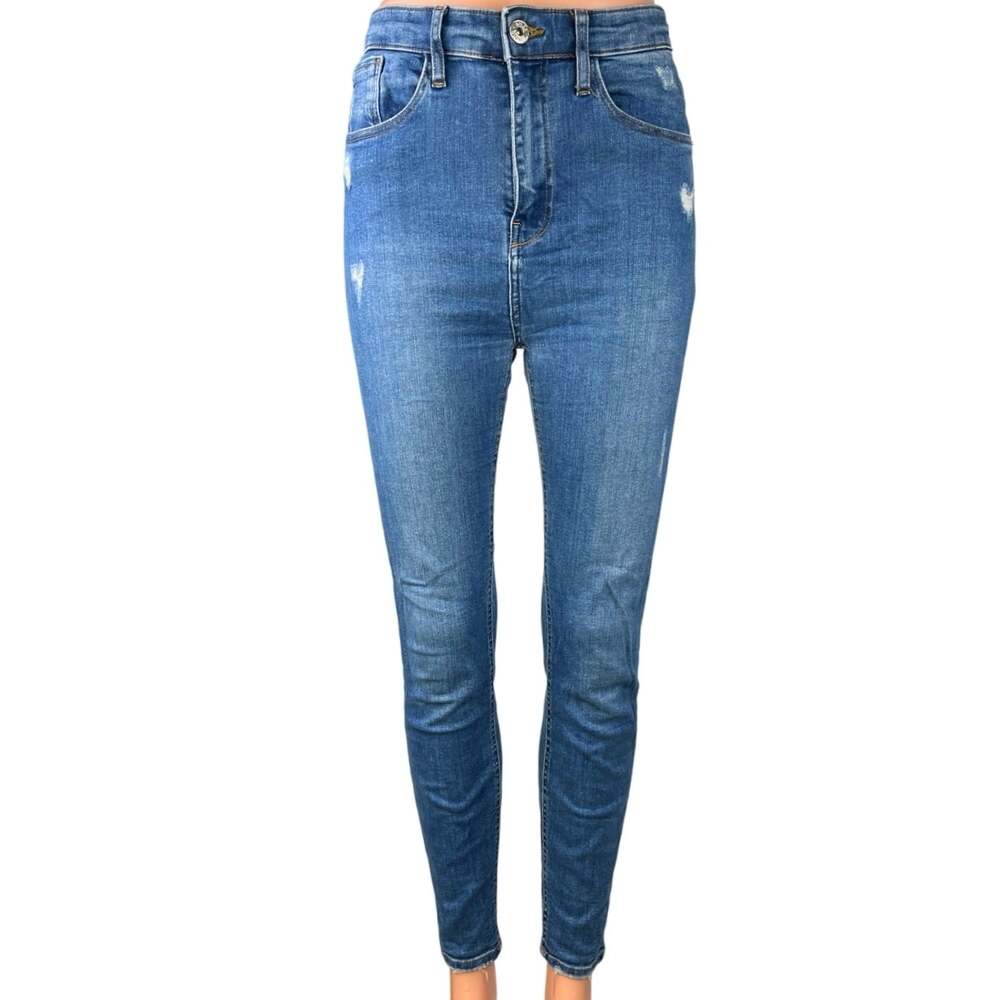 River Island Women's Blue Skinny High Waist Distressed Ankle Denim Jeans Size 36